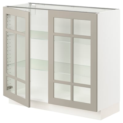 SEKTION Base cabinet with 2 glass doors, white/Stensund beige, 36x15x30 "