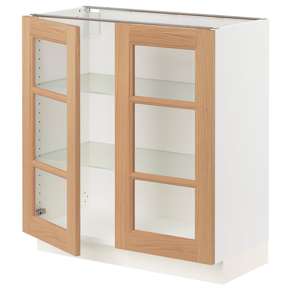 SEKTION Base cabinet with 2 glass doors, white/Vedhamn oak, 30x15x30 "