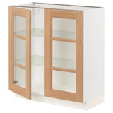 SEKTION Base cabinet with 2 glass doors, white/Vedhamn oak, 30x15x30 "