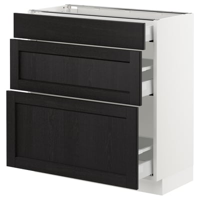 SEKTION Base cabinet with 3 drawers, white Maximera/Lerhyttan black stained, 30x15x30 "