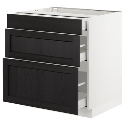SEKTION Base cabinet with 3 drawers, white Maximera/Lerhyttan black stained, 30x24x30 "