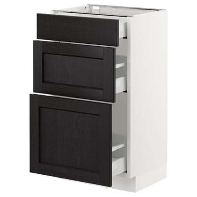 SEKTION Base cabinet with 3 drawers, white Maximera/Lerhyttan black stained, 18x15x30 "