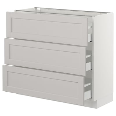 SEKTION Base cabinet with 3 drawers, white Maximera/Lerhyttan light gray, 36x15x30 "