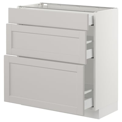 SEKTION Base cabinet with 3 drawers, white Maximera/Lerhyttan light gray, 30x15x30 "