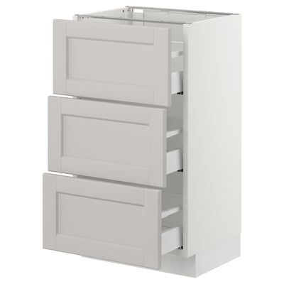SEKTION Base cabinet with 3 drawers, white Maximera/Lerhyttan light gray, 18x15x30 "