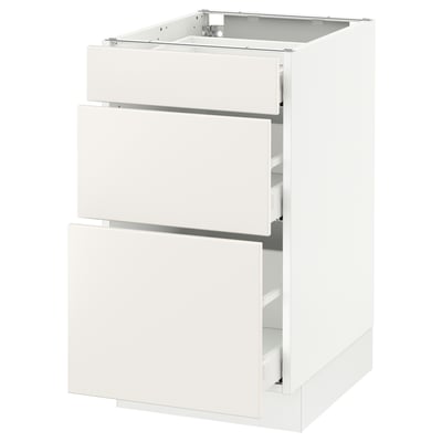 White SEKTION kitchen cabinet with three drawers, sleek design.