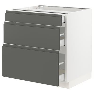 SEKTION Base cabinet with 3 drawers, white Maximera/Voxtorp dark gray, 30x24x30 "