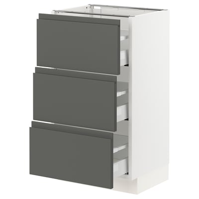 Ikea SEKTION dark gray kitchen cabinet with three drawers.