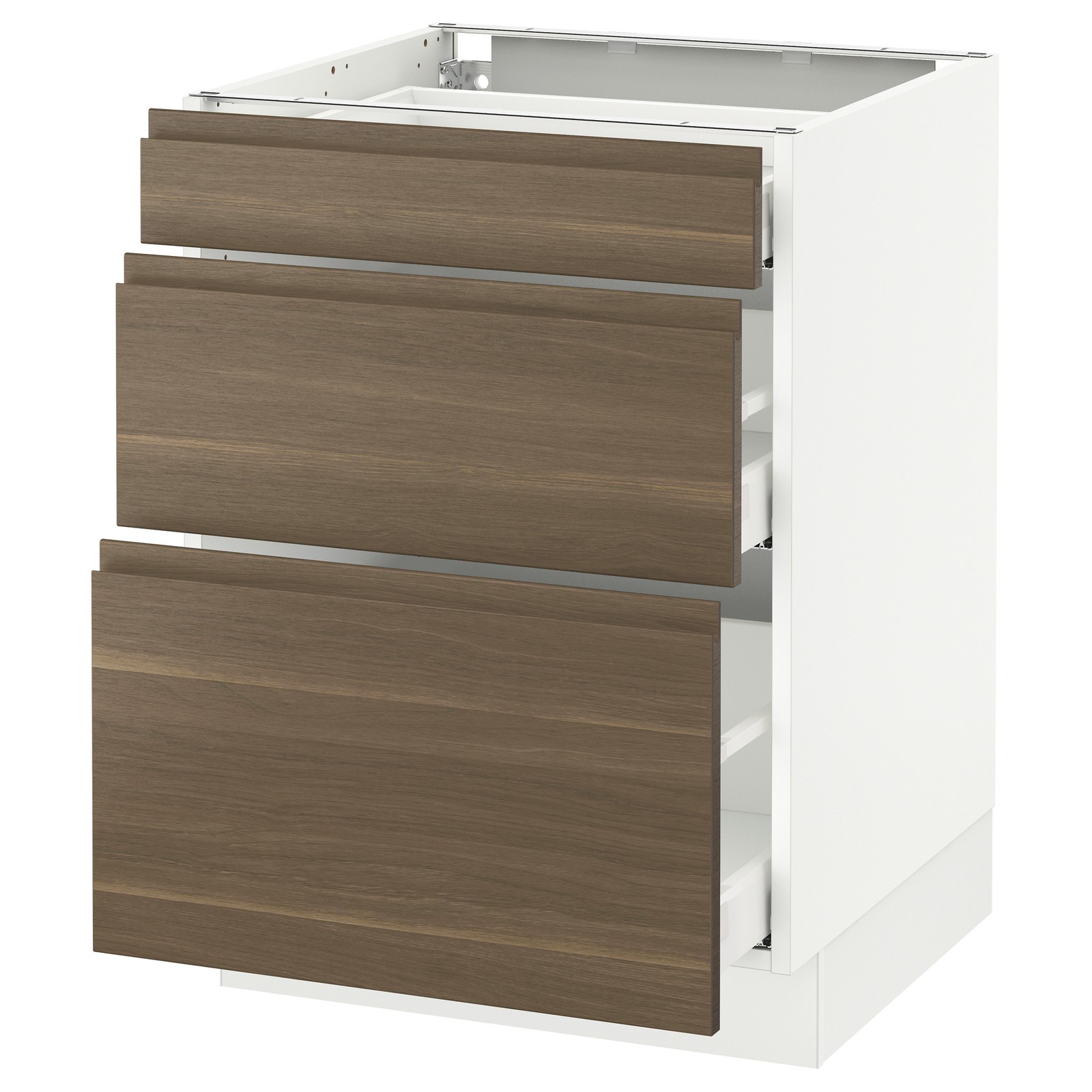 SEKTION Base with 3 drawers, white Maximera, Voxtorp walnut