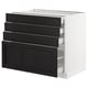 IKEA SEKTION kitchen cabinet with black drawers and door, bevelled edges.