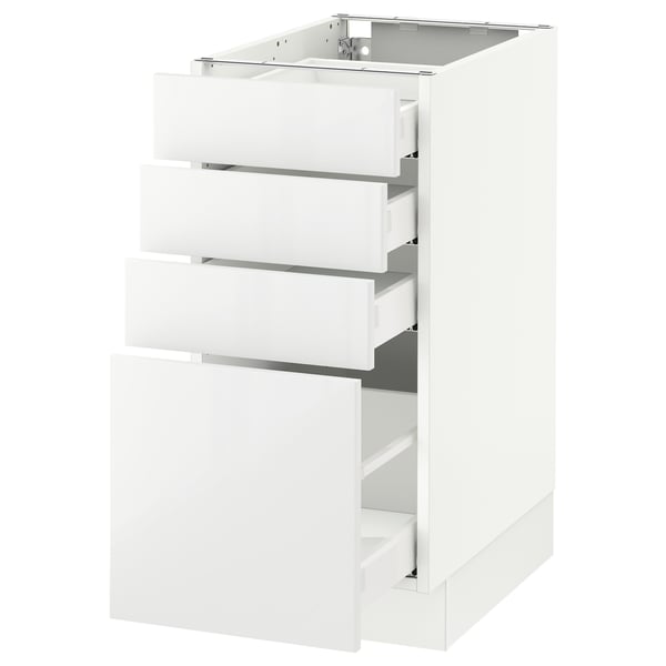 SEKTION kitchen unit in white with glossy finish, rectangular shape, and three open drawers made of particleboard.