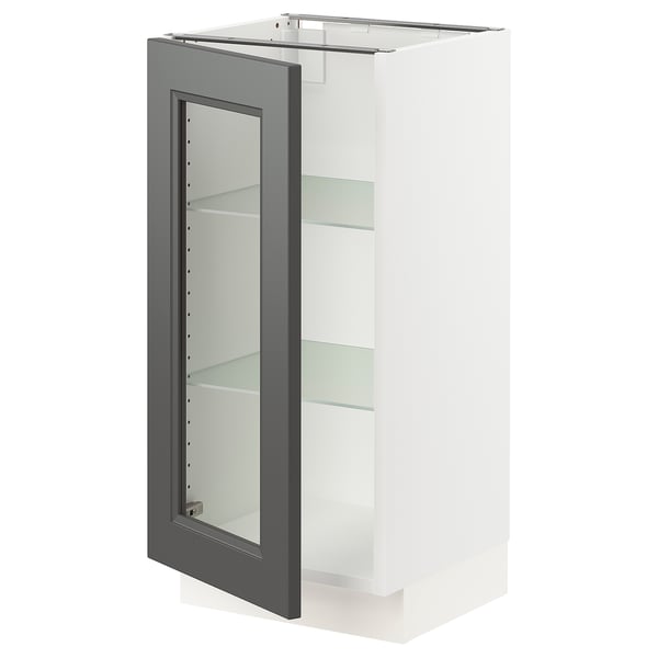 SEKTION Base cabinet with glass door, white/Axstad dark gray, 15x15x30 "