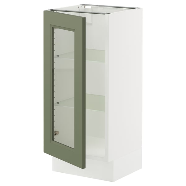 SEKTION Base cabinet with glass door, white/Axstad gray-green, 15x15x30 "