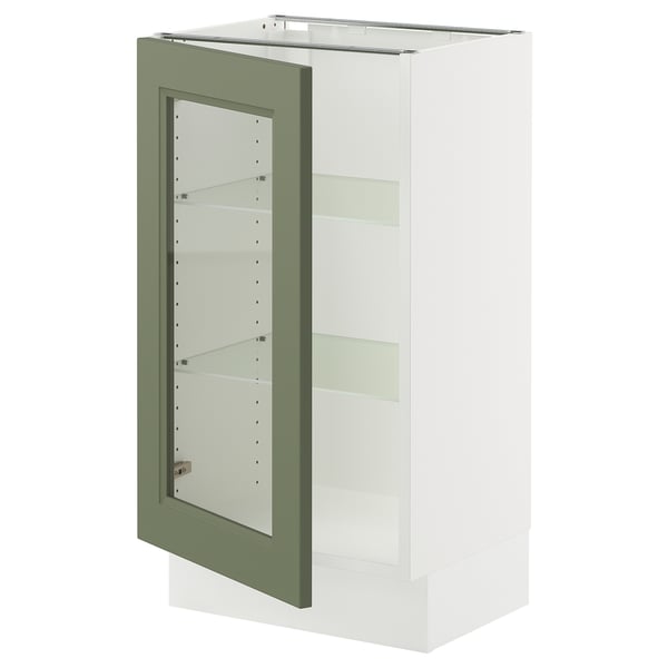 SEKTION Base cabinet with glass door, white/Axstad gray-green, 18x15x30 "