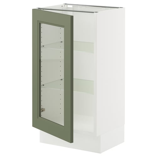 Modern kitchen cabinet SEKTION with gray-green glass doors, 3 adjustable shelves, snap hinges.