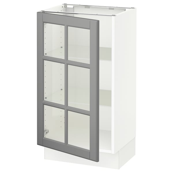 SEKTION Base cabinet with glass door, white/Bodbyn gray, 18x15x30 "