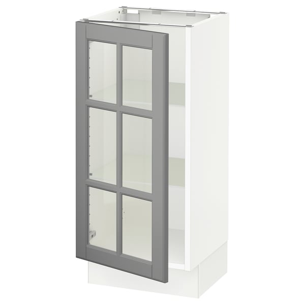 SEKTION Base cabinet with glass door, white/Bodbyn gray, 15x15x30 "