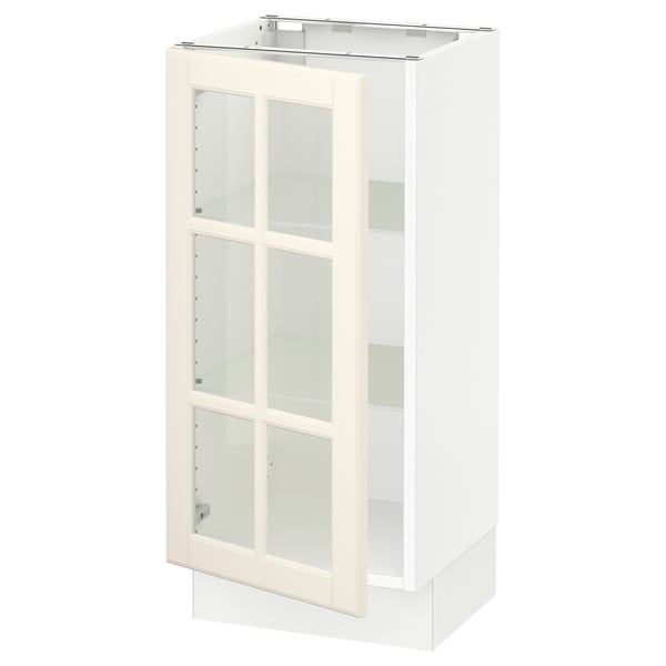 SEKTION Base cabinet with glass door, white/Bodbyn off-white, 15x15x30 "