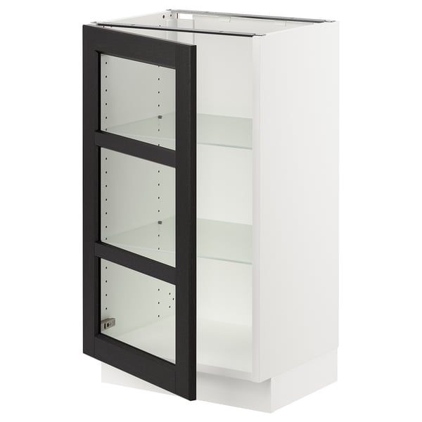 SEKTION Base cabinet with glass door, white/Lerhyttan black stained, 18x15x30 "