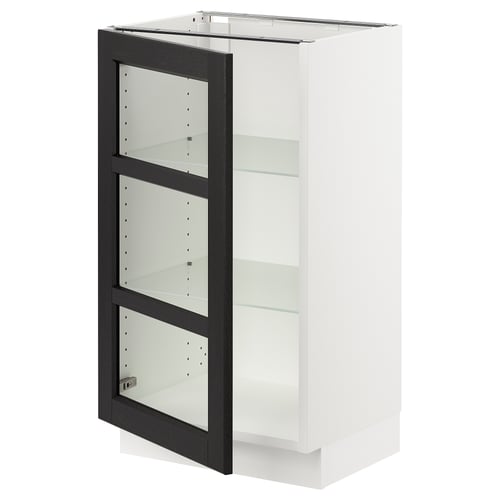 SEKTION kitchen unit: white base, black stained glass door, adjustable shelves.