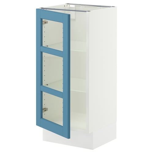 SEKTION Base cabinet with glass door, white/Lerhyttan blue, 15x15x30 "