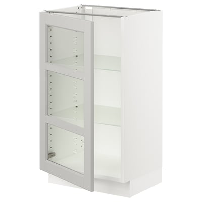 SEKTION Base cabinet with glass door, white/Lerhyttan light gray, 18x15x30 "