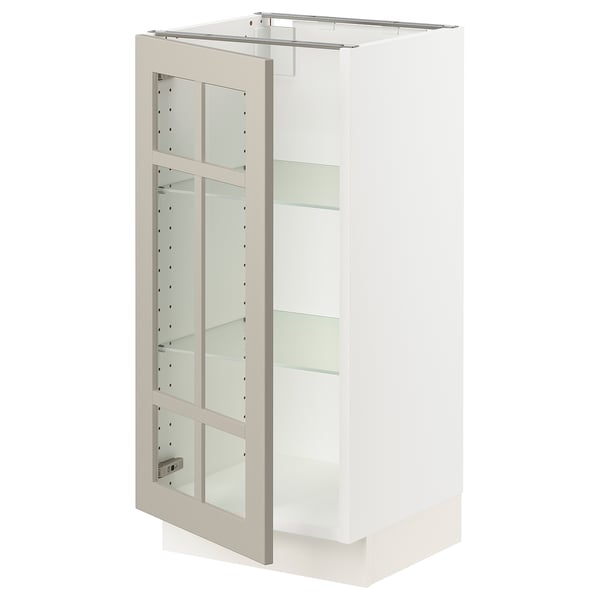 SEKTION Base cabinet with glass door, white/Stensund beige, 15x15x30 "