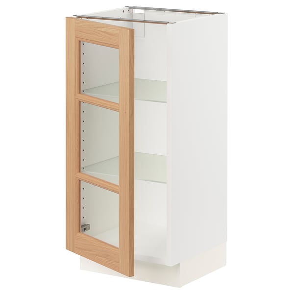 SEKTION Base cabinet with glass door, white/Vedhamn oak, 15x15x30 "