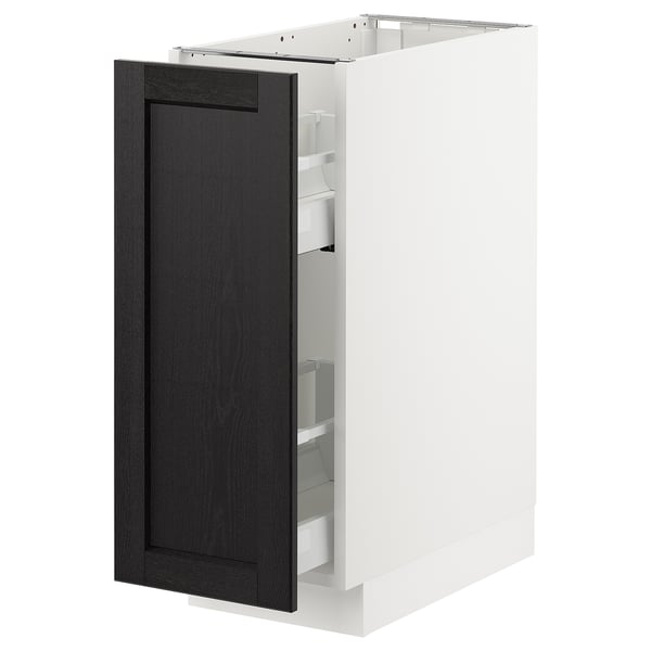 SEKTION Base cabinet with pull-out storage, white/Lerhyttan black stained, 12x24x30 "