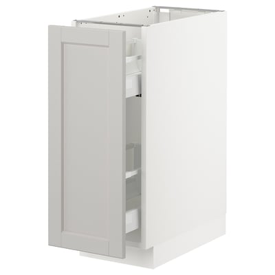 SEKTION Base cabinet with pull-out storage, white/Lerhyttan light gray, 12x24x30 "