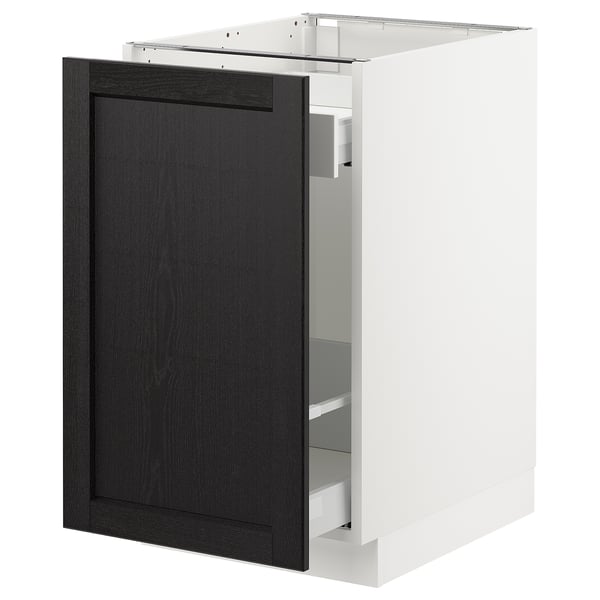 SEKTION Base cabinet with pull-out storage, white Maximera/Lerhyttan black stained, 18x24x30 "
