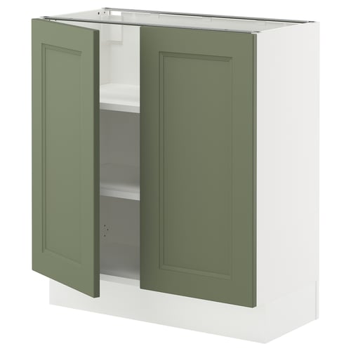 SEKTION kitchen cabinet: white base, green doors, recessed panels, adjustable shelves.