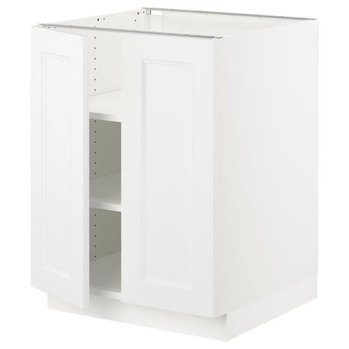 A white SEKTION kitchen cabinet with adjustable shelves and a door with soft-close hinges.