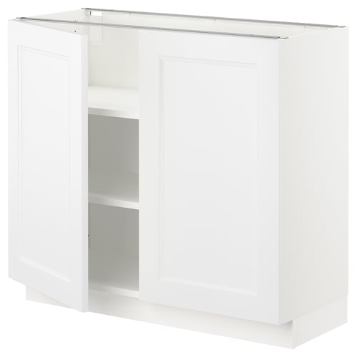 White SEKTION kitchen cabinet with two doors and an open shelf in between, featuring a clean and modern design.