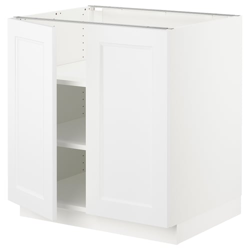 White SEKTION kitchen cabinet with adjustable shelves, panel doors, and snap-on hinges.
