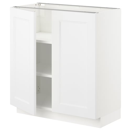 White SEKTION kitchen cabinet with 2 doors and shelves.