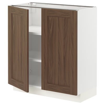 SEKTION Base cabinet with shelves/2 doors, white Enköping/brown walnut effect, 30x15x30 "