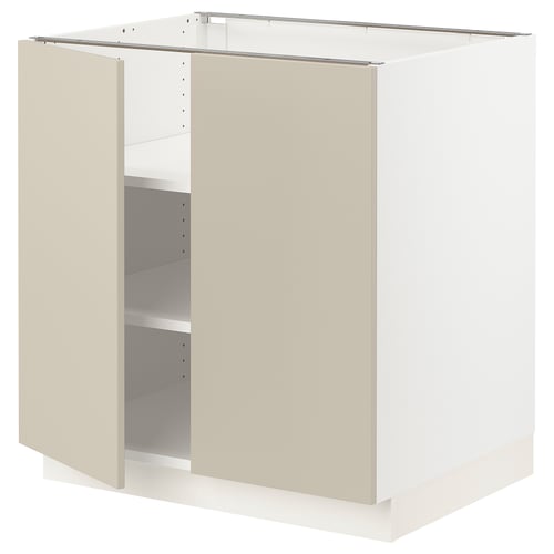 SEKTION kitchen cabinet in beige with white interior, adjustable shelves, modern design.