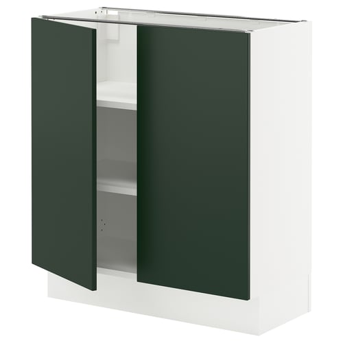 SEKTION kitchen cabinet in white with green doors, modern design, adjustable shelves.