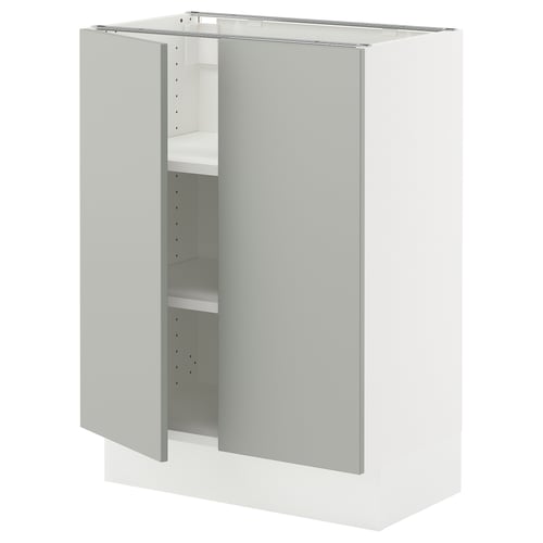 Modern kitchen cabinet, light grey SEKTION, adjustable shelves, minimalist design.
