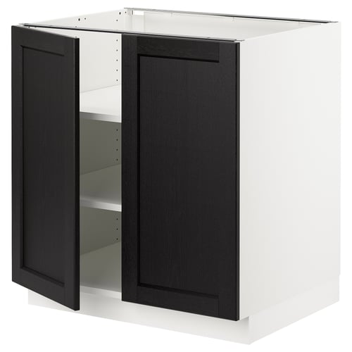 Modern kitchen unit, dark grey, white base.