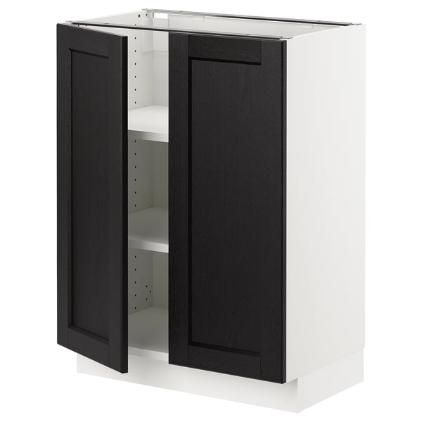 SEKTION Base cabinet with shelves/2 doors, white/Lerhyttan black stained, 24x15x30 "