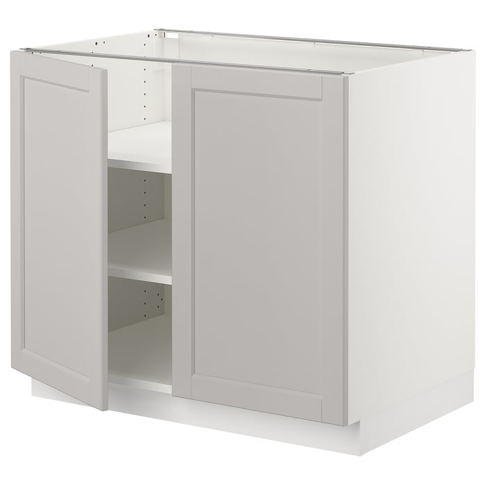 SEKTION base cabinet with shelves/2 doors, white/Lerhyttan light gray ...