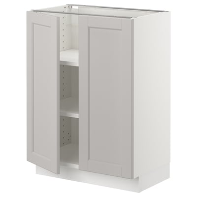SEKTION Base cabinet with shelves/2 doors, white/Lerhyttan light gray, 24x15x30 "