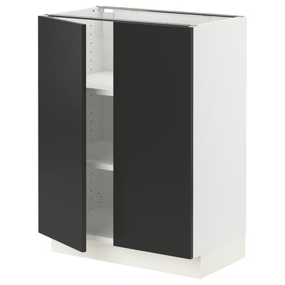 SEKTION Base cabinet with shelves/2 doors, white/Nickebo matte anthracite, 24x15x30 "