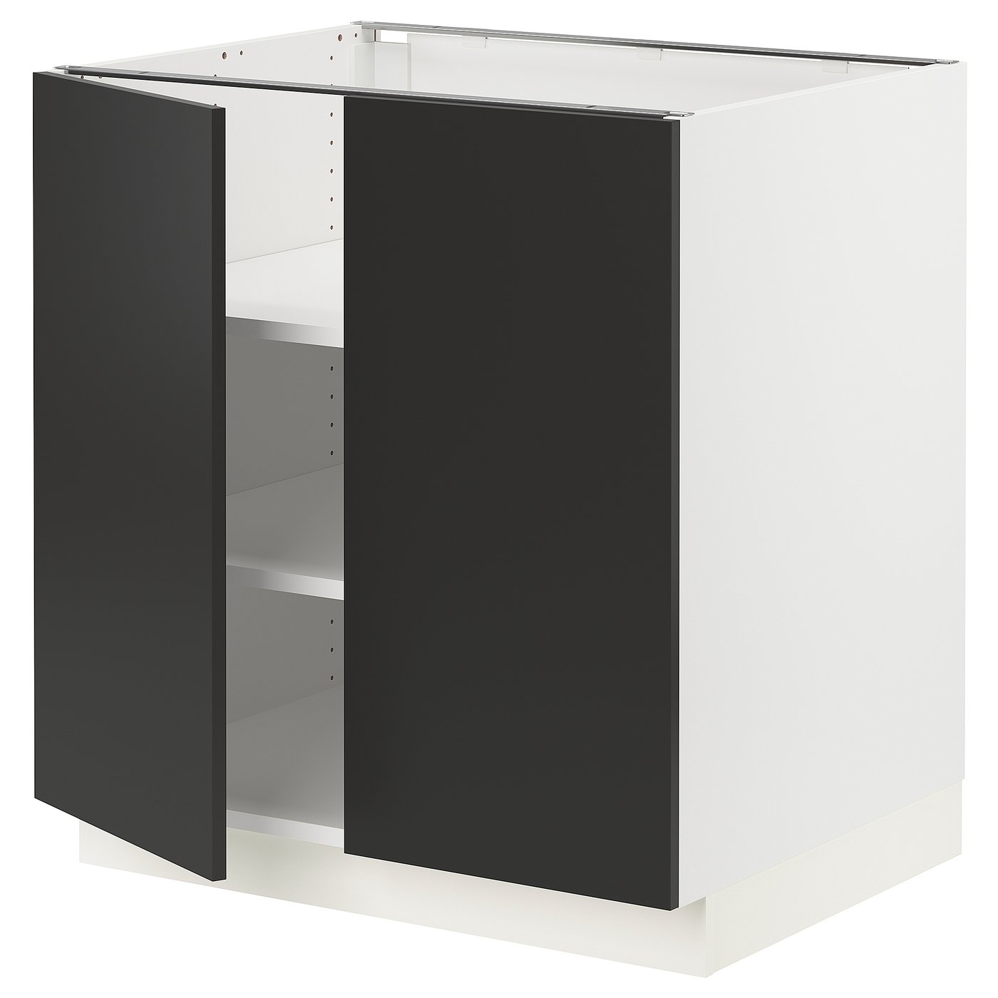 SEKTION base cabinet with shelves/2 doors, white/Nickebo matte