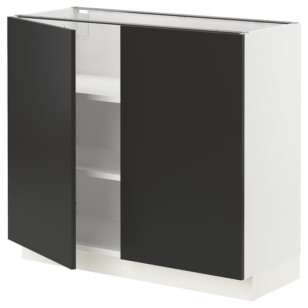 SEKTION Base cabinet with shelves/2 doors, white/Nickebo matte anthracite, 36x15x30 "
