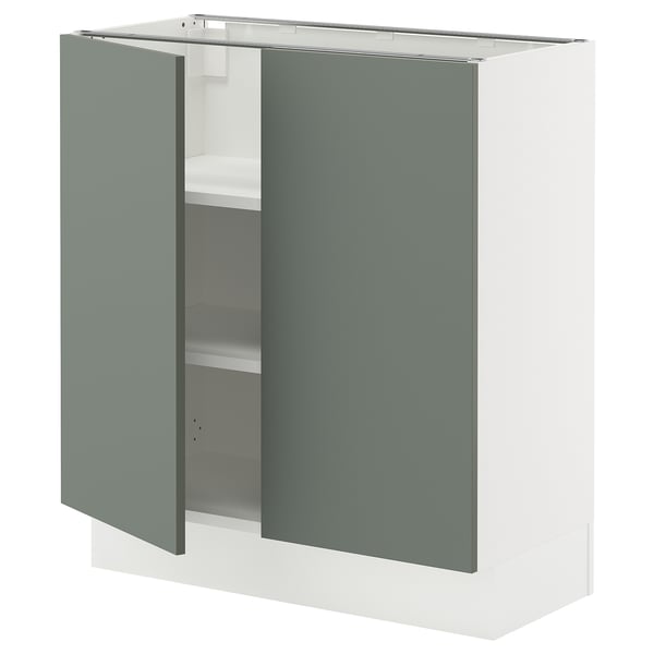 SEKTION Base cabinet with shelves/2 doors, white/Nickebo matte grey-green, 30x15x30 "