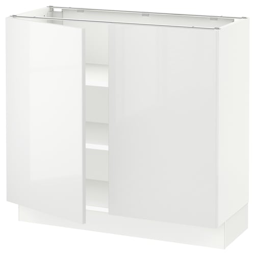 A white, high-gloss kitchen cabinet from IKEAs SEKTION line. It has three shelves and a sleek, modern design.
