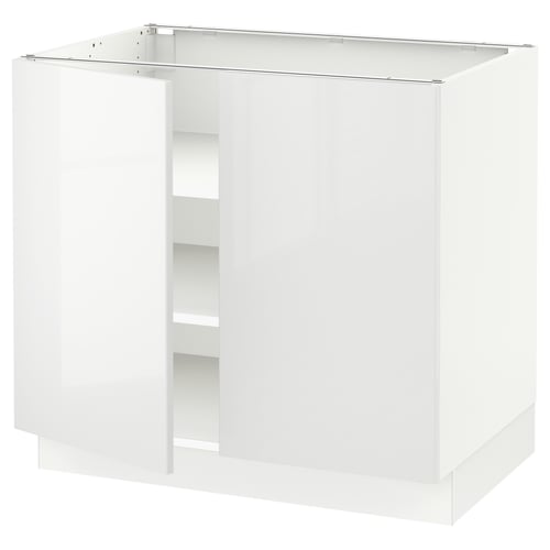This image shows a white SEKTION kitchen cabinet unit with a glossy finish, rectangular shape, and adjustable shelves.